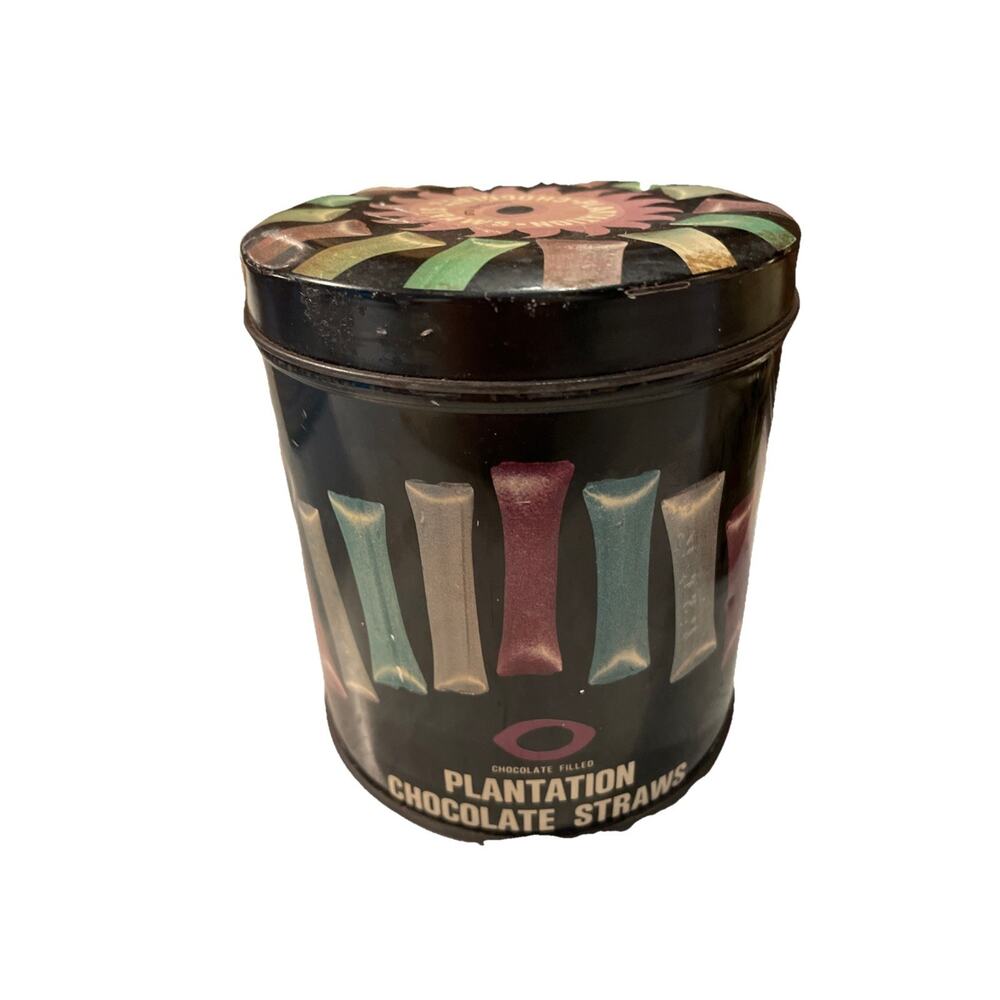 Vintage PLANTATION CHOCOLATE CO. TIN Chocolate Straws Tin 4.5x4” Rustic Cottage